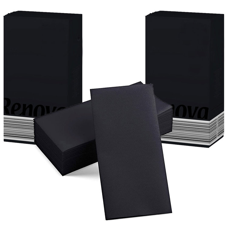 ROLLLUX Renova LinenFeel Paper Dinner Napkins Folded 2 Ply Black 3